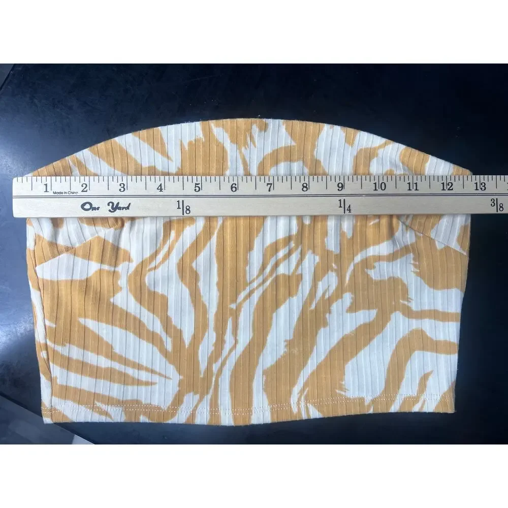 H&M Ribbed Zebra Print Strapless Tube Top Women SM Beige White Cropped Bandeau - Picture 5 of 8